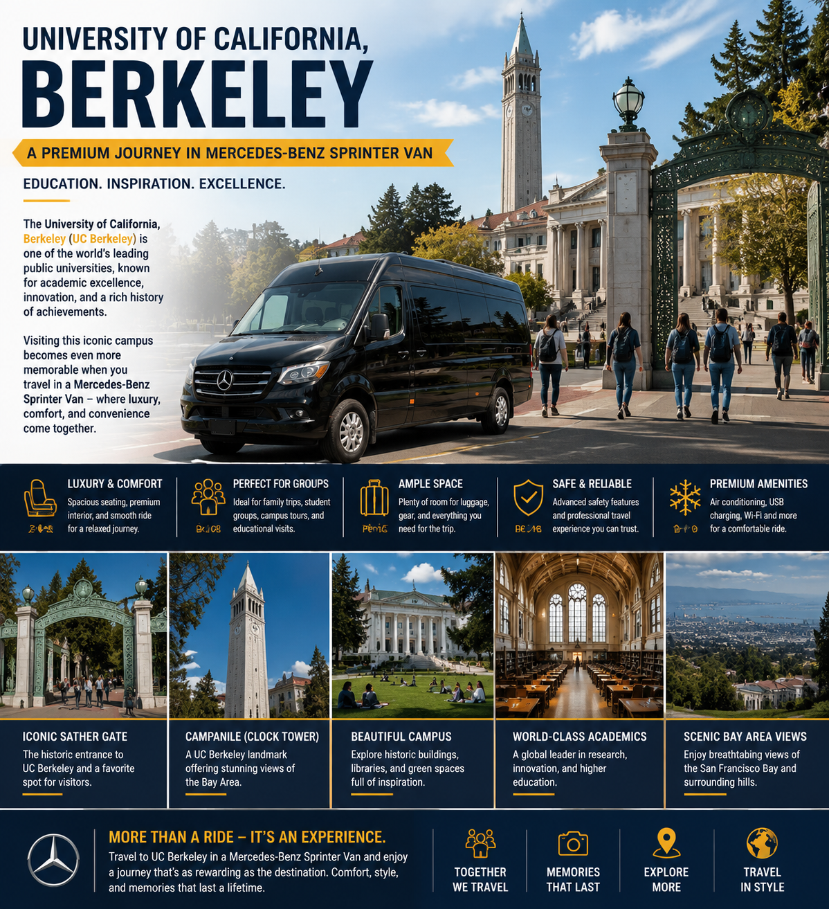 University of California, Berkeley Luxury Travel Experience in Mercedes-Benz Sprinter Van