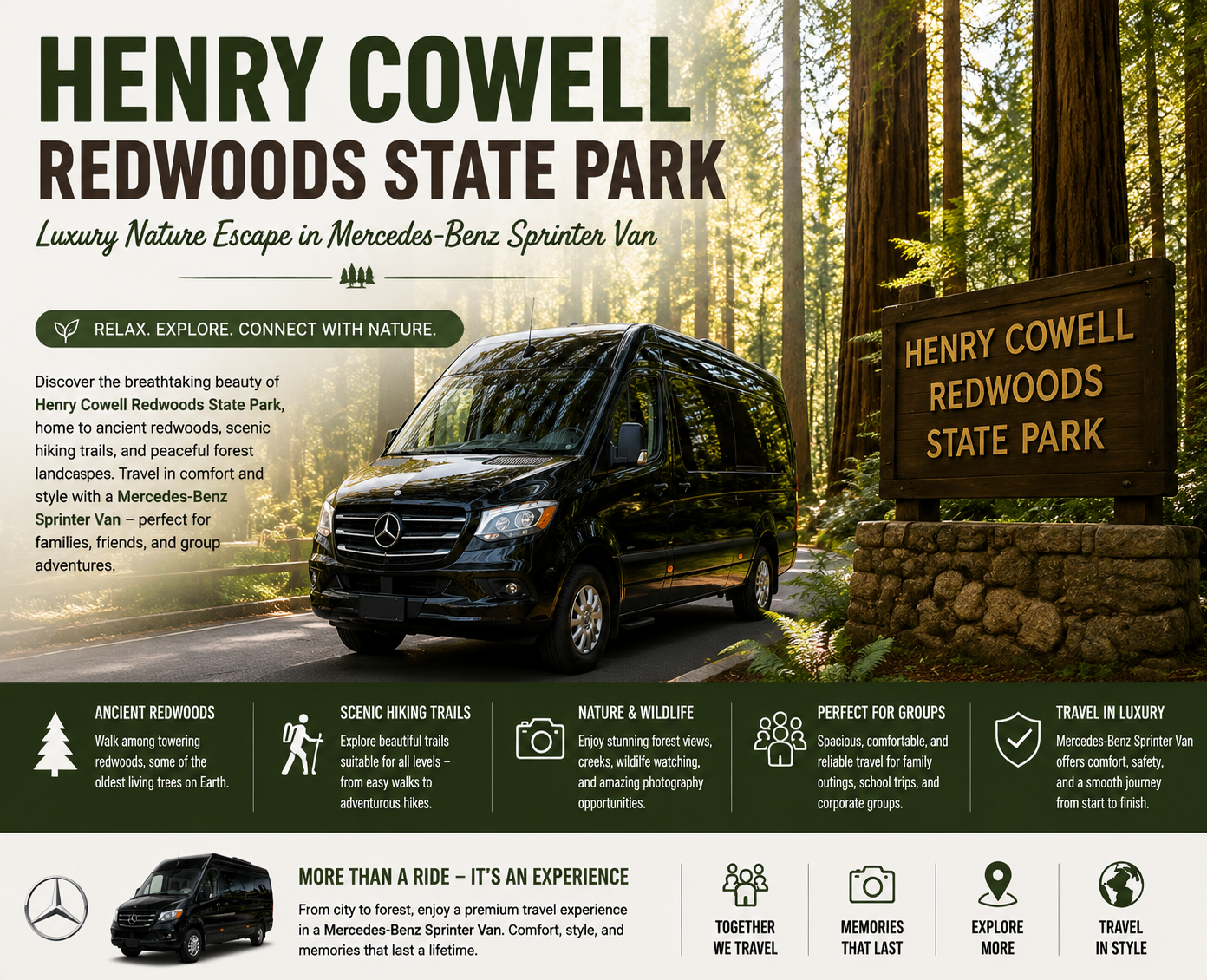Henry Cowell Redwoods State Park Luxury Travel Experience in Mercedes-Benz Sprinter Van