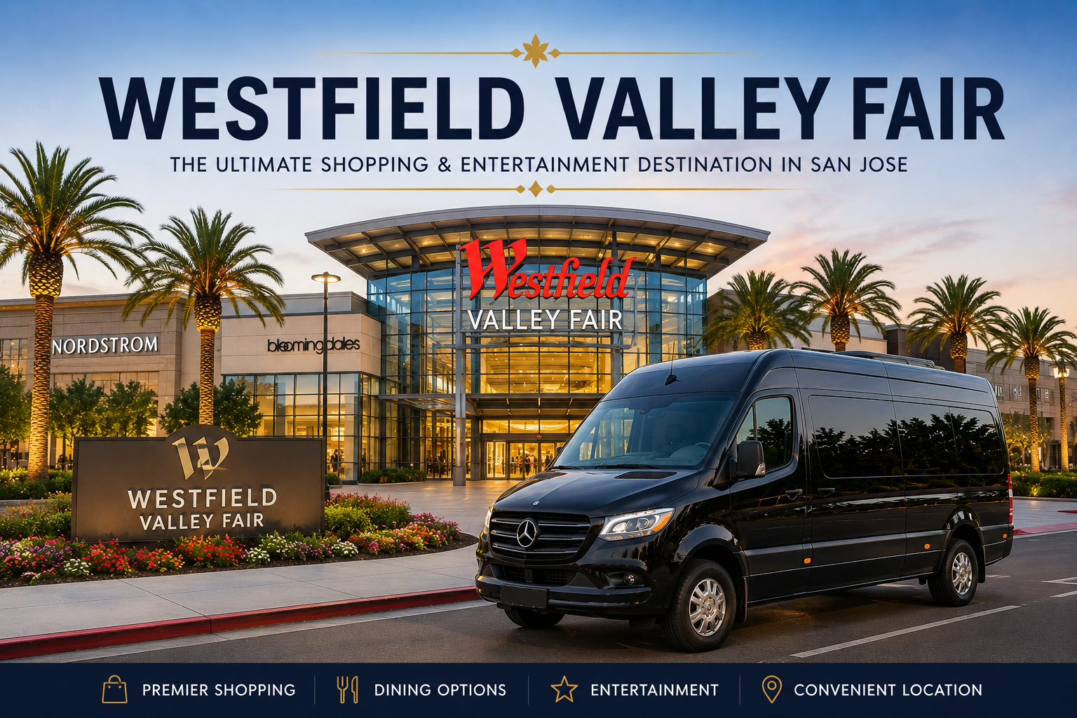 Explore Westfield Valley Fair in San Jose with a Mercedes Sprinter Van Experience