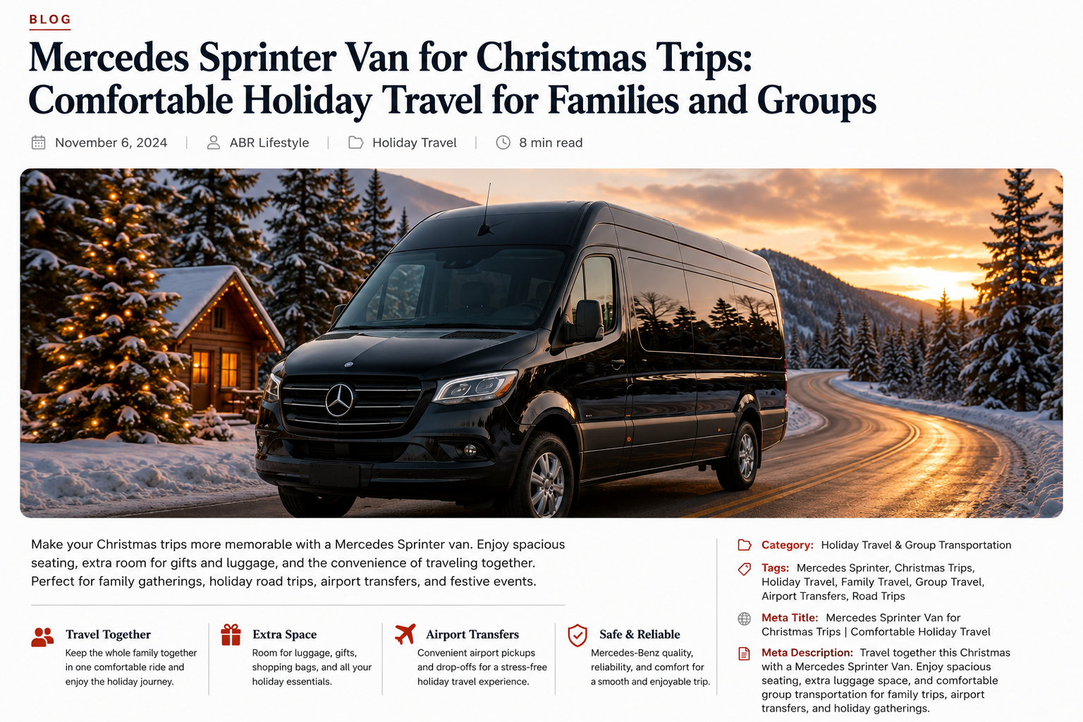 Mercedes Sprinter Van for Christmas Trips: Comfortable Holiday Travel for Families and Groups